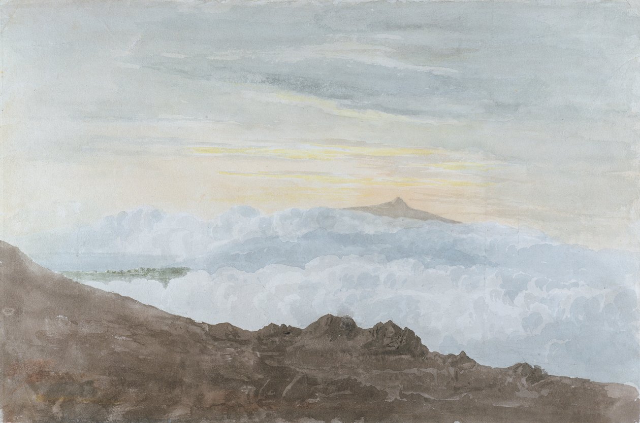 Paisagem montanhosa com nuvens, c.1803 (wc sobre grafite em papel wove) de Joshua Cristall