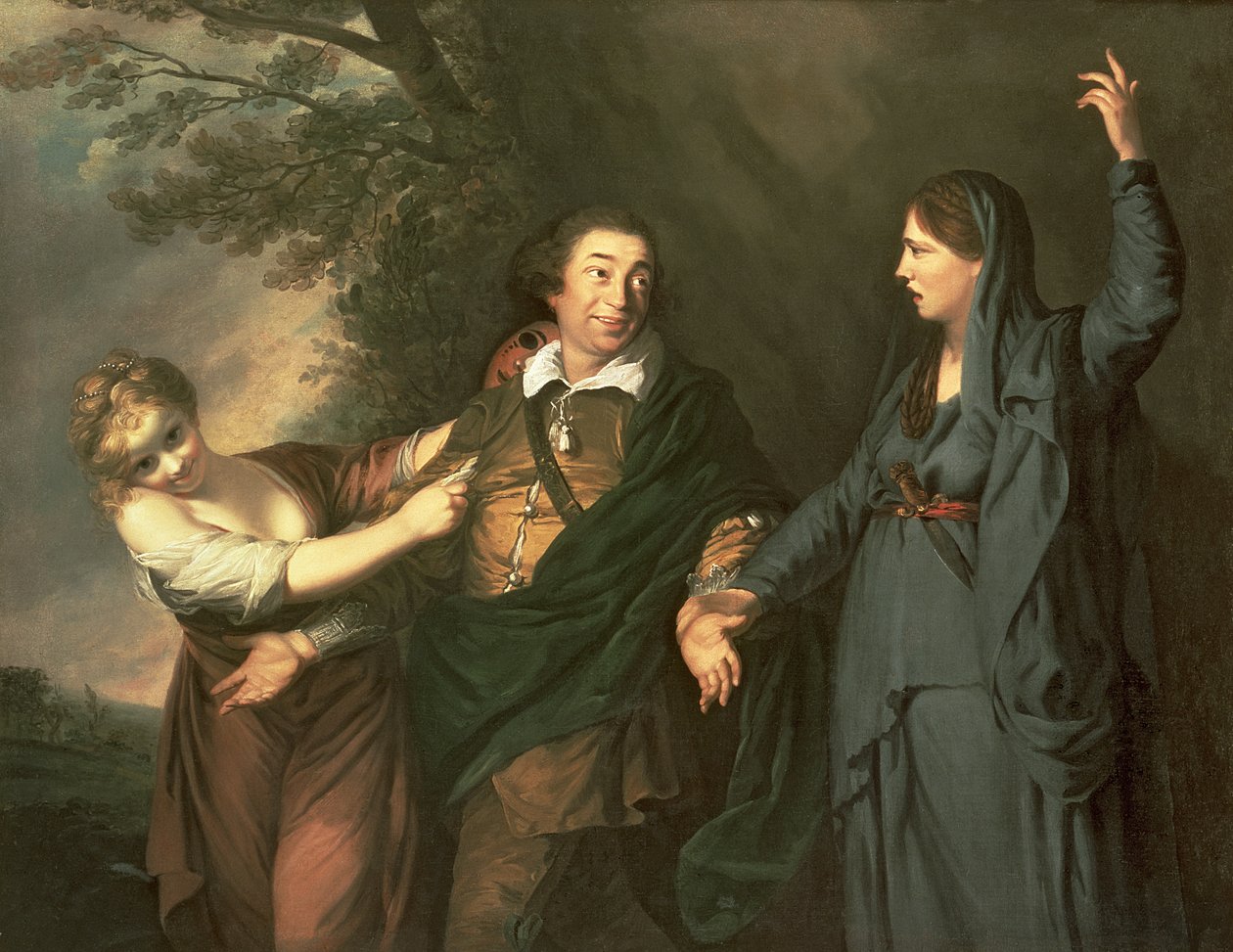 David Garrick (1717-79) entre as Musas da Tragédia e Comédia 1760-61 de Joshua Reynolds