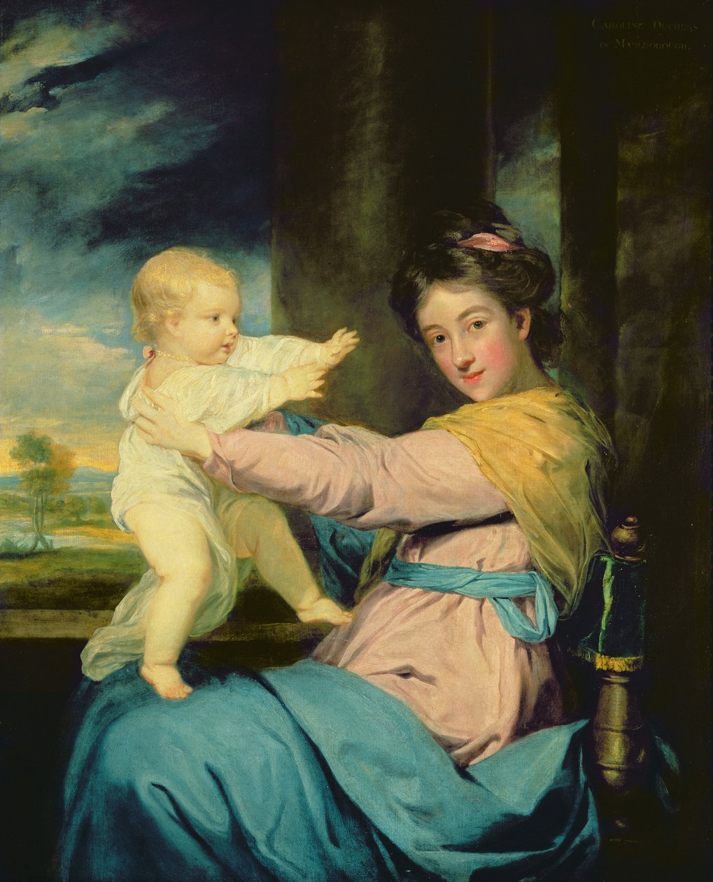 Retrato de Caroline, Duquesa de Marlborough com sua filha Lady Caroline Spencer 1764-67 (para detalhes ver 91074) de Joshua Reynolds