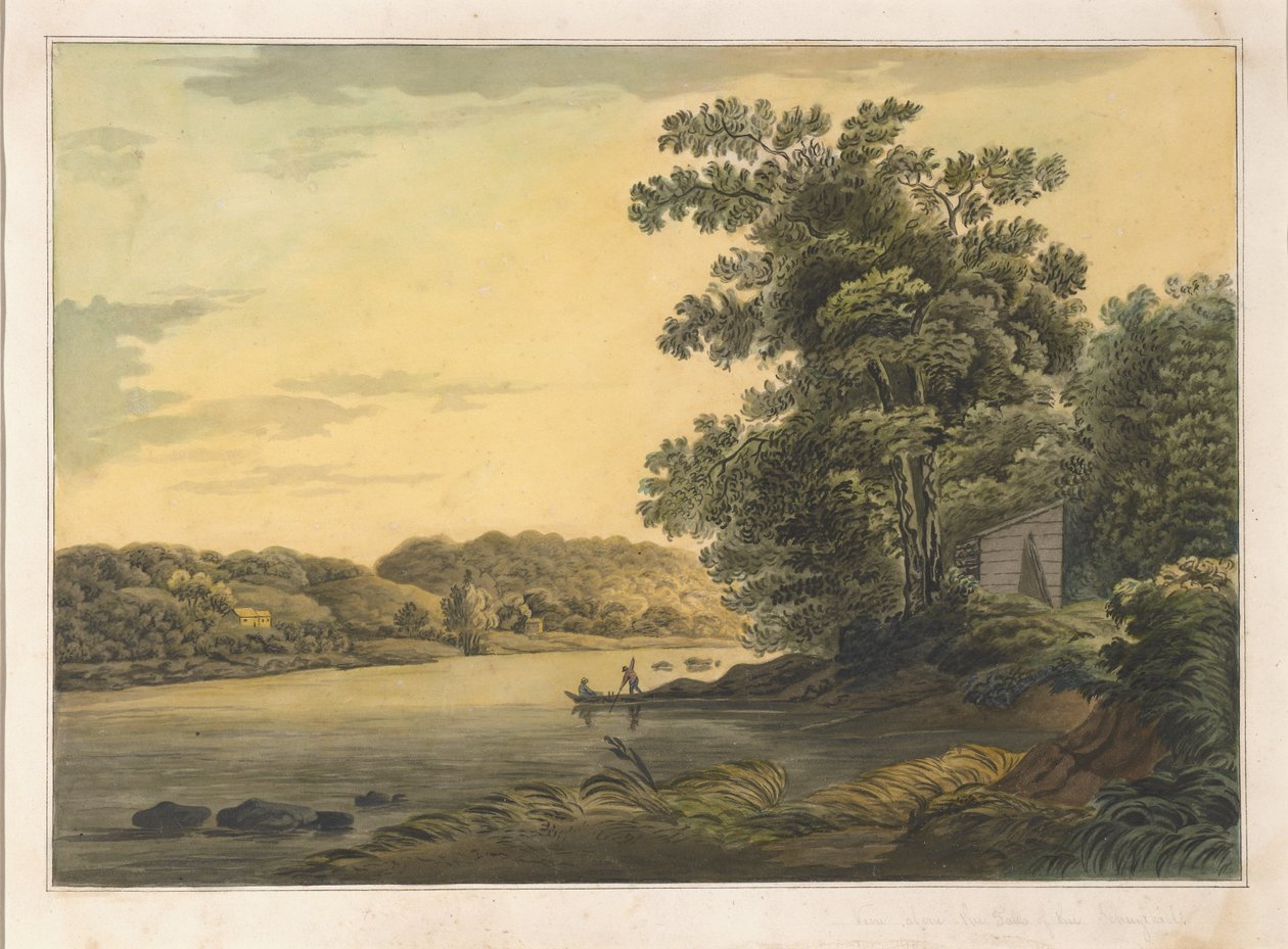 Vista acima das quedas do Schuylkill, c.1819 (wc no papel) de Joshua H. Shaw