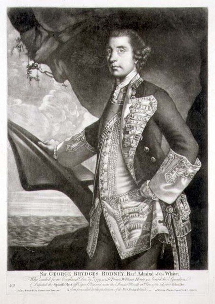 Retrato de Sir George Brydges Rodney (1719-92) Almirante do Branco, gravado por William Dickinson (1746-1823) pub. por Carington Bowles (fl.1744-93) (gravura) de Joshua (after) Reynolds