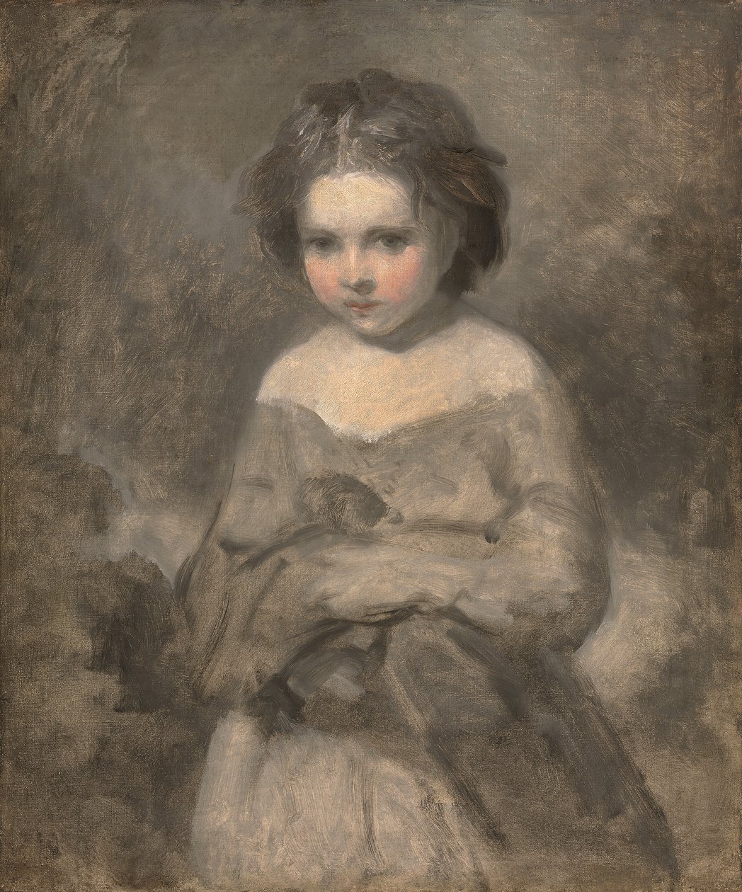 Estudo de uma jovem rapariga, de meio comprimento - inacabado (óleo sobre tela) de Joshua (studio of) Reynolds