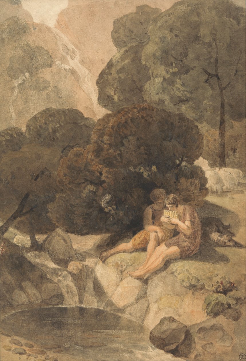 Arcadian Shepherds by a Pool de Joshua Cristall