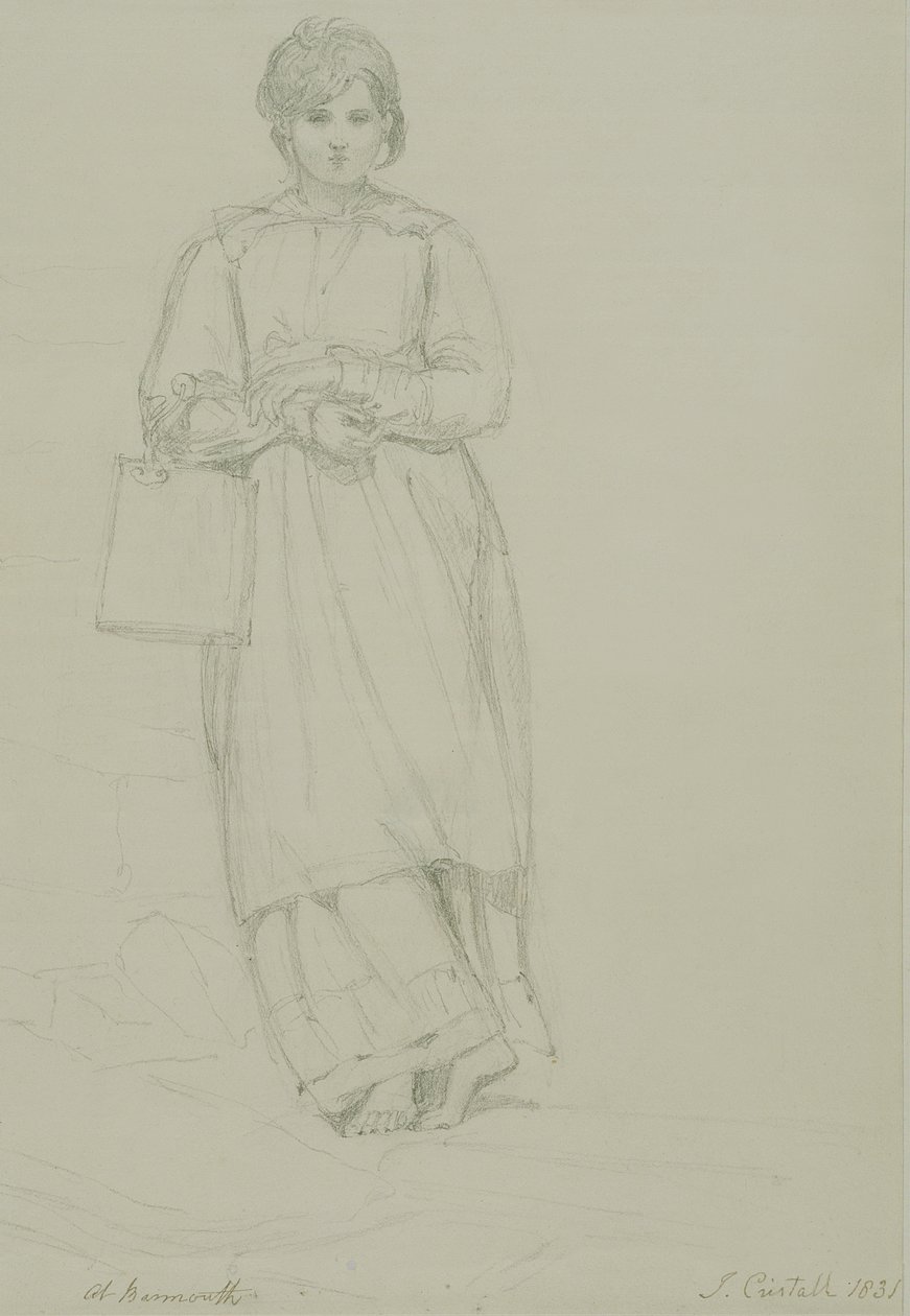 Menina jovem, segurando, lata leite, 1831, (graphite, ligado, wove, paper) de Joshua Cristall
