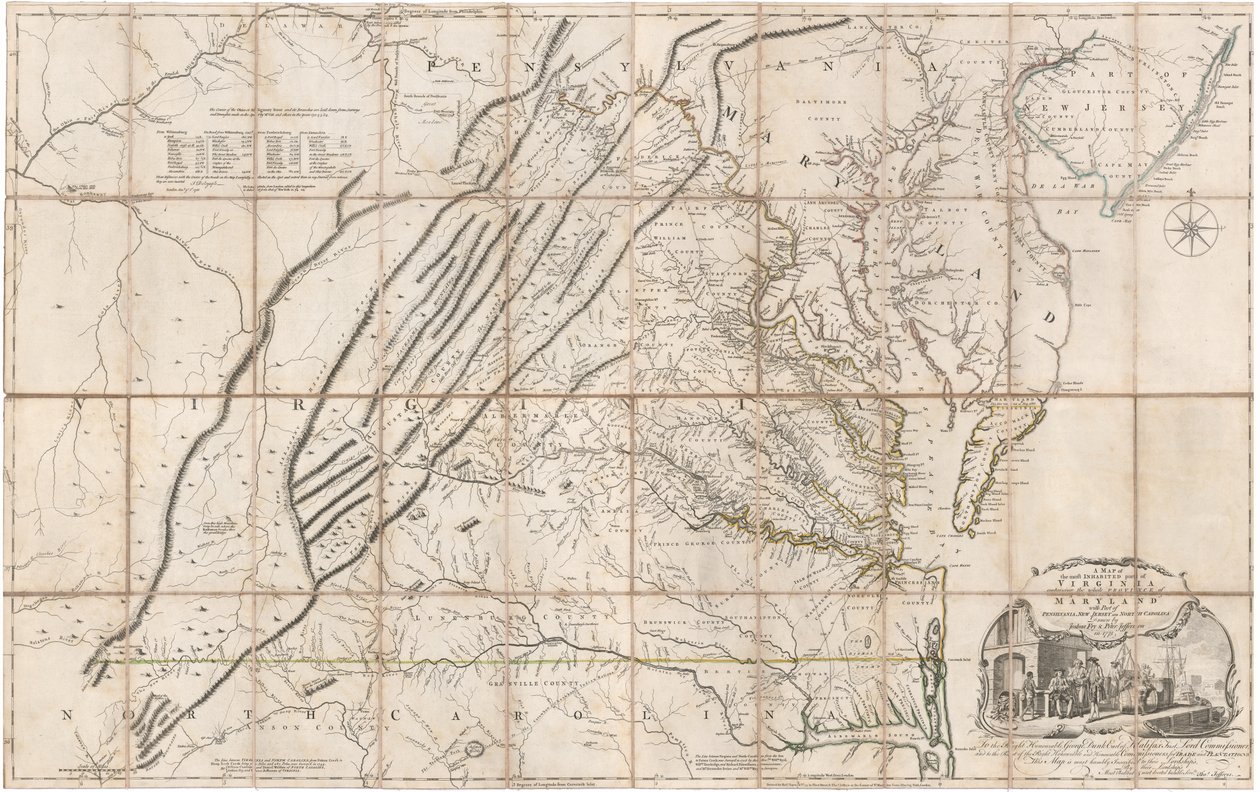 Um mapa da parte mais habitada da Virgínia por Fry e Jefferson de Joshua & Jefferson Peter Fry