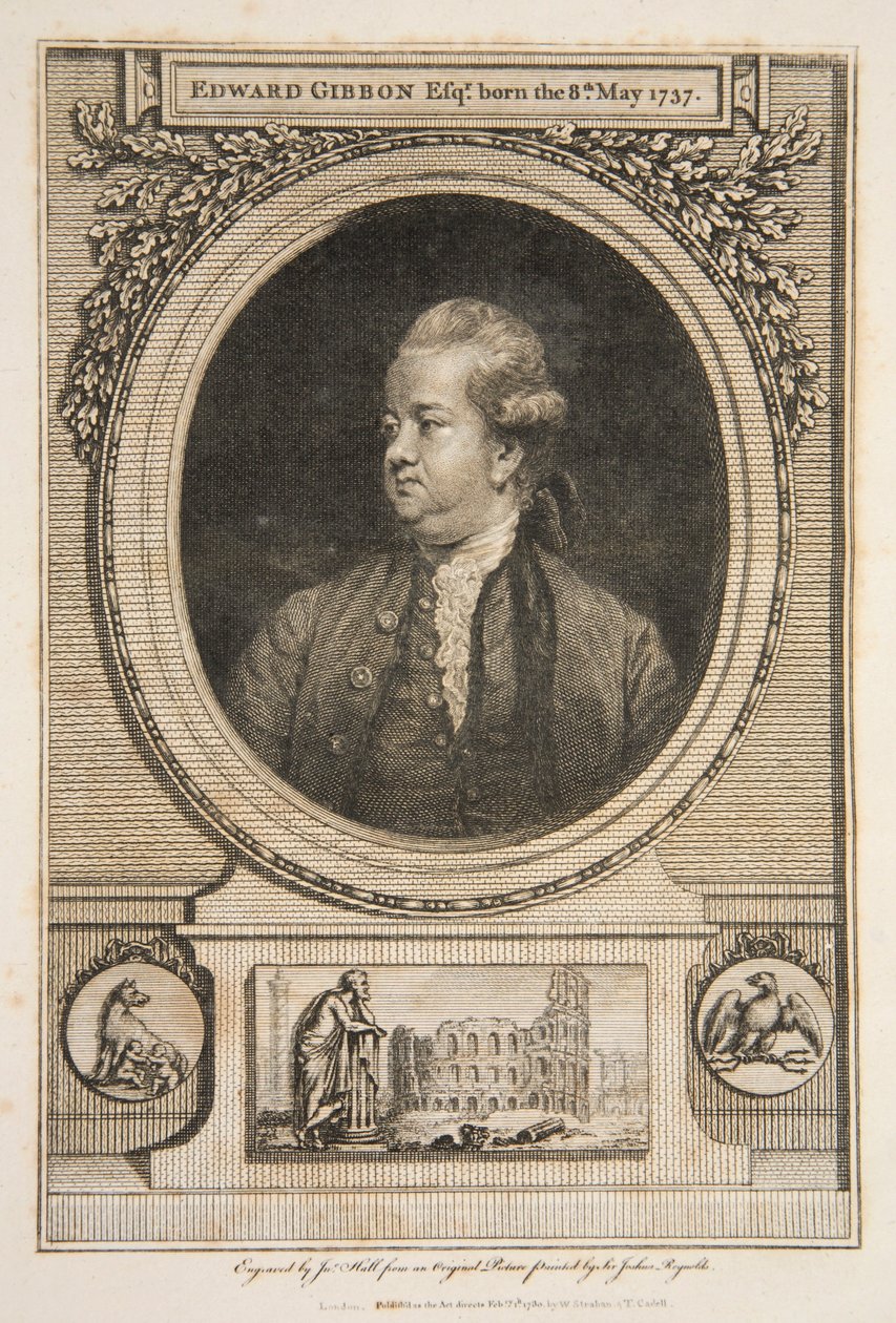 Edward Gibbon, Esq., pub. gravura de 1730. de Joshua Reynolds