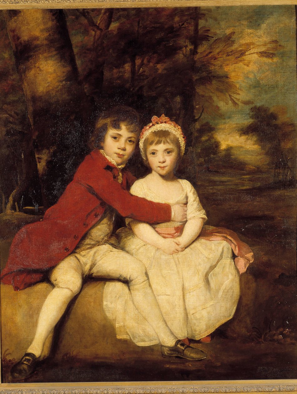 John Parker e sua irmã Theresa Um irmão e uma irmã filhos de pé afetuosamente. Pintura de Joshua Reynolds (1723-1792) de Joshua Reynolds