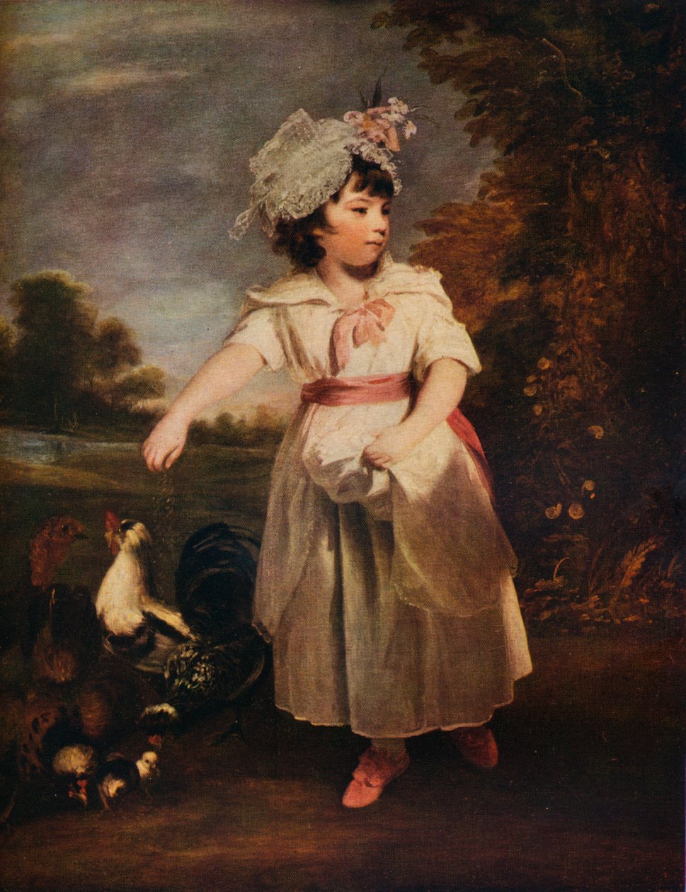 Lady Catherine Pelham Clinton, alimentando suas galinhas, 1781 1931 de Joshua Reynolds