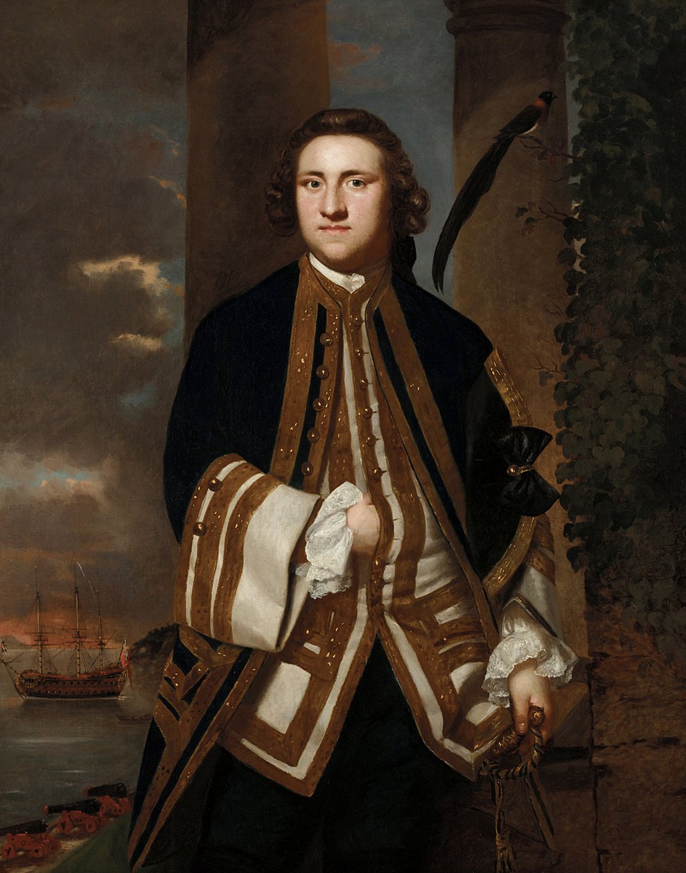 Retrato do capitão George Edgecumbe (1720-1795), com o "Salisbury" em segundo plano, um navio de 50 canhões cujo capitão Edgecumbe era de Joshua Reynolds