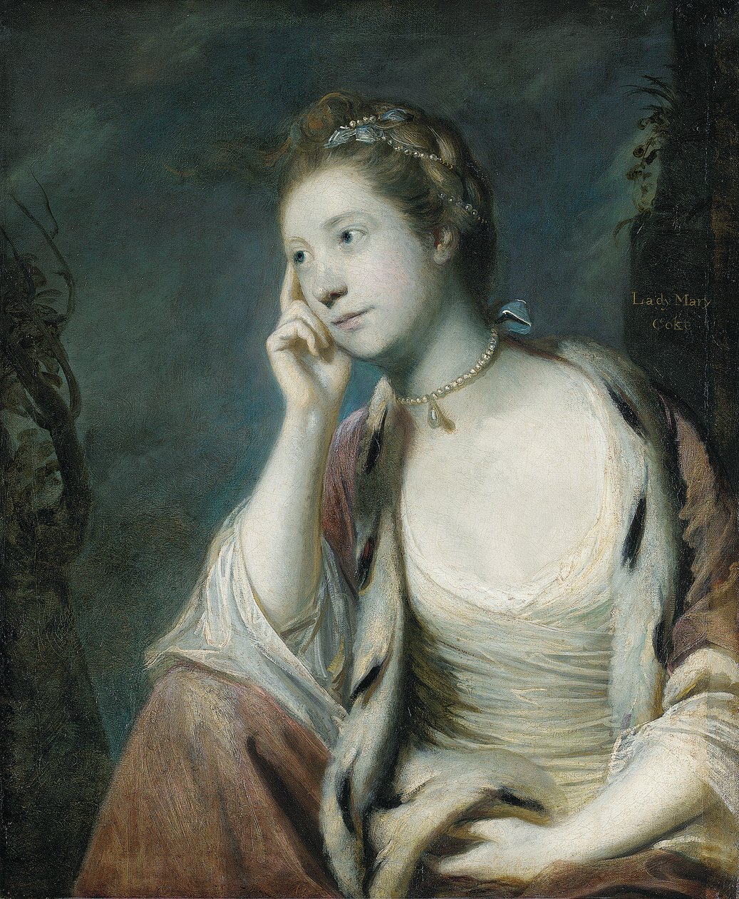 Retrato de Lady Mary Coke, metade do comprimento, em uma capa vermelha debruada a arminho de Joshua Reynolds