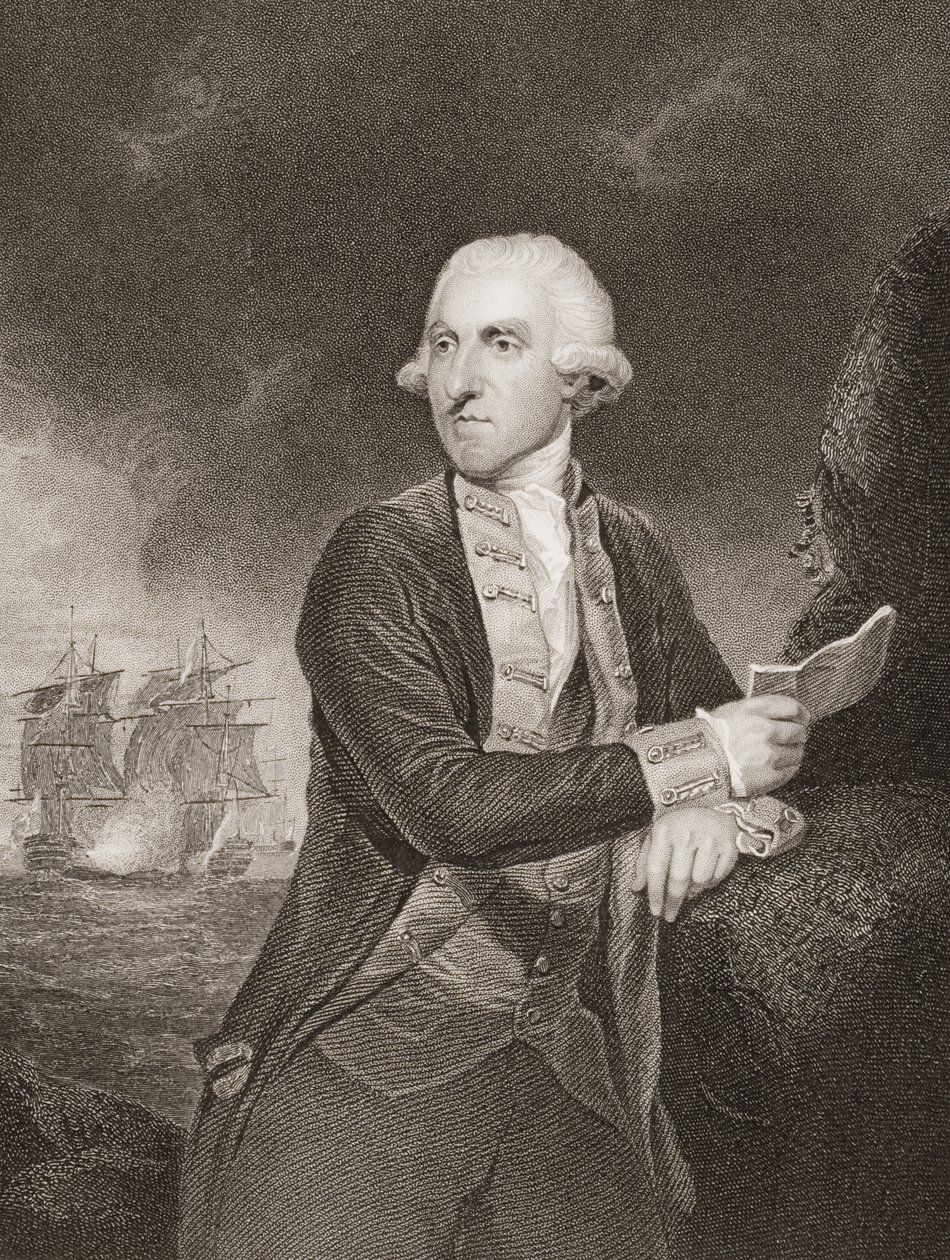 Samuel Hood, 1º visconde Hood, ilustração de "Batalhas da Inglaterra por mar e terra" por Lieut. Coronel Williams (gravura) de Joshua Reynolds