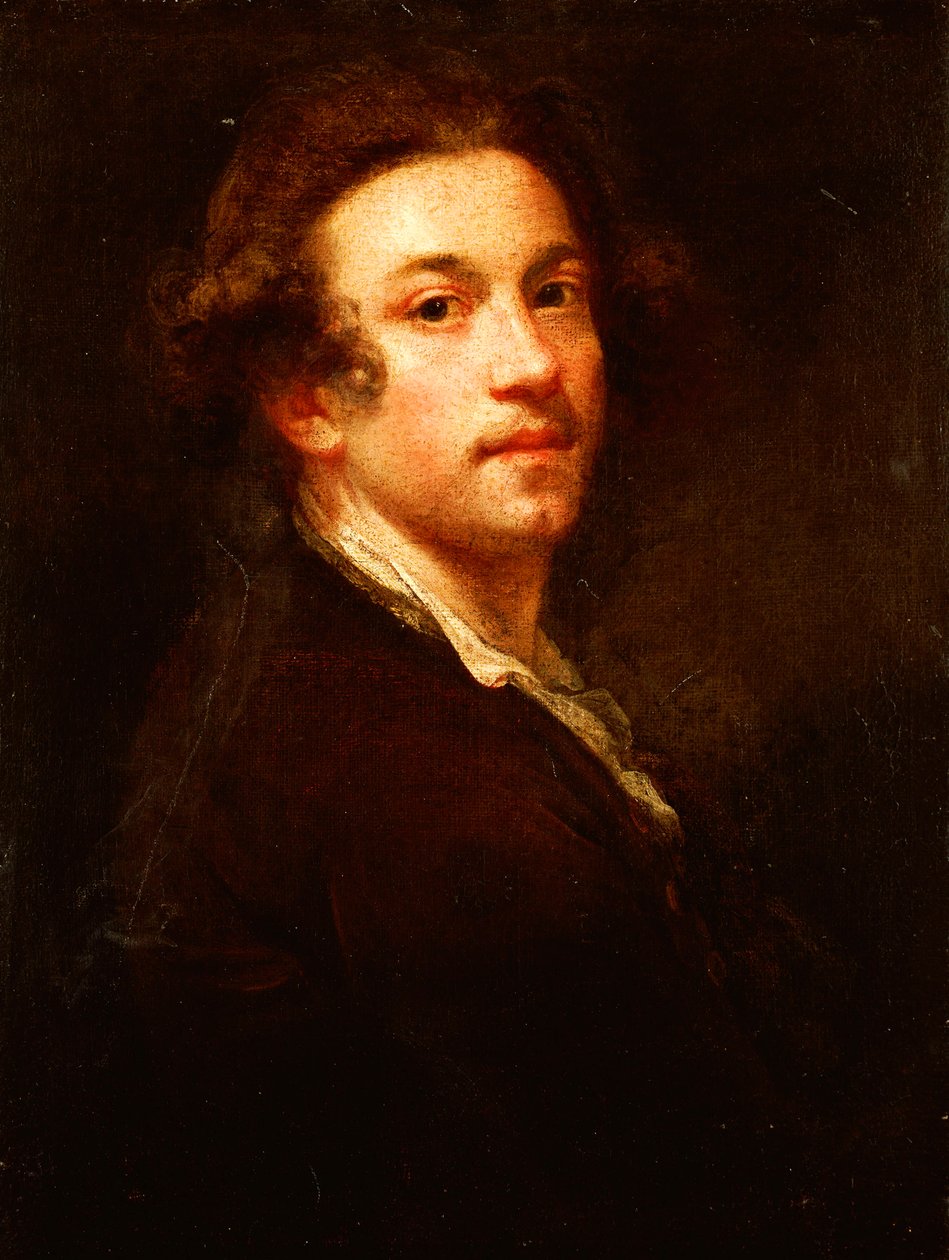 Auto-retrato, meio comprimento, olhando por cima do ombro, em um casaco marrom e camisa branca, c.1750-52 de Joshua Reynolds