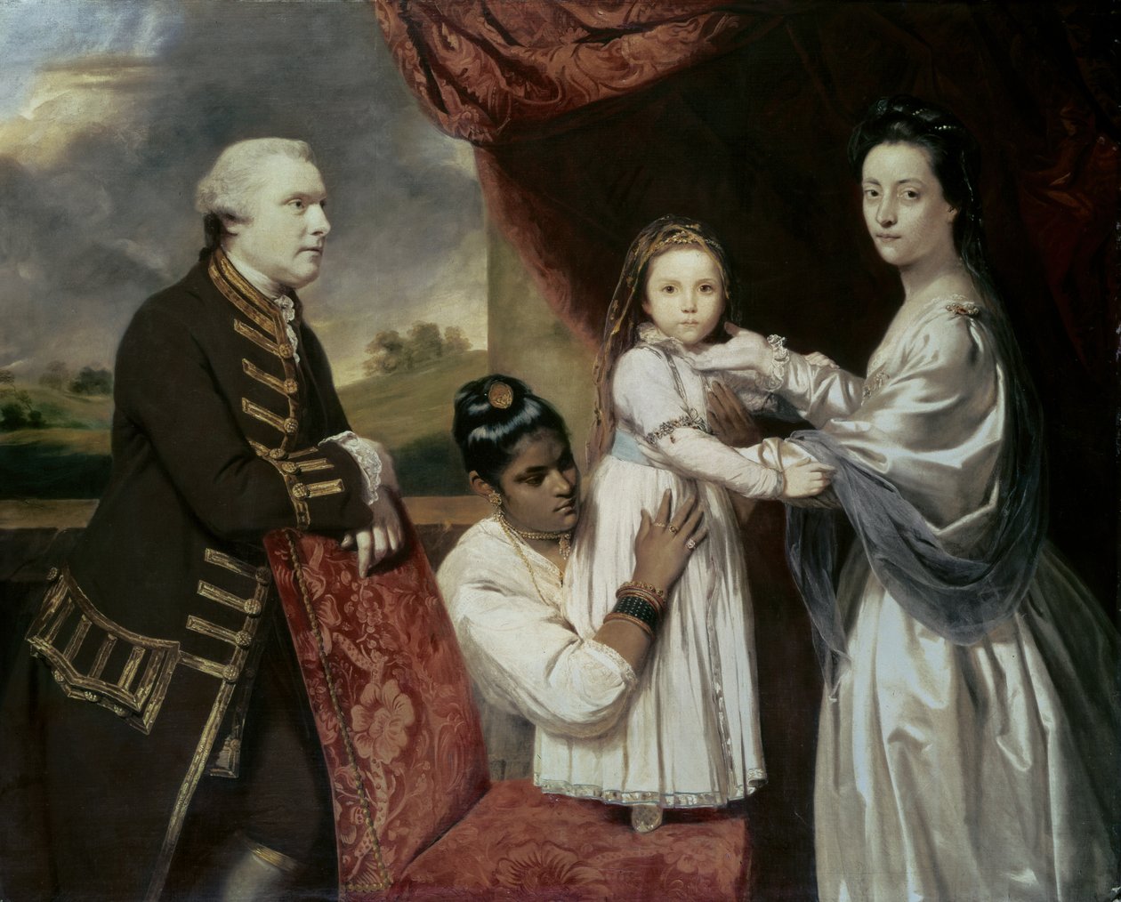 Tysoe Saul Hancock, sua esposa Filadélfia, a filha Elizabeth e a empregada indiana Clarinda, c.1763–5 de Joshua Reynolds