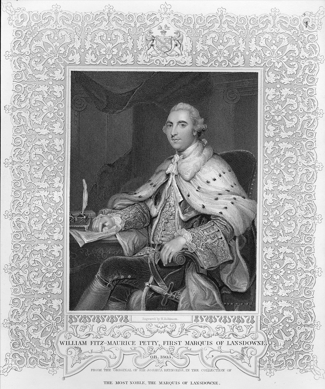 William Fitz-Maurice Petty, primeiro marquês de Lansdowne, gravado por H. Robinson de Joshua Reynolds