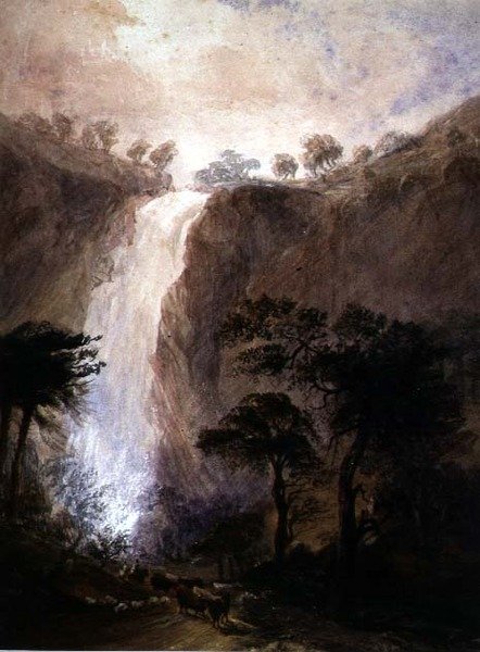Vista de uma Cascata, c.1820 (aquarela com goma arábica sobre papel) de Joshua Wallis