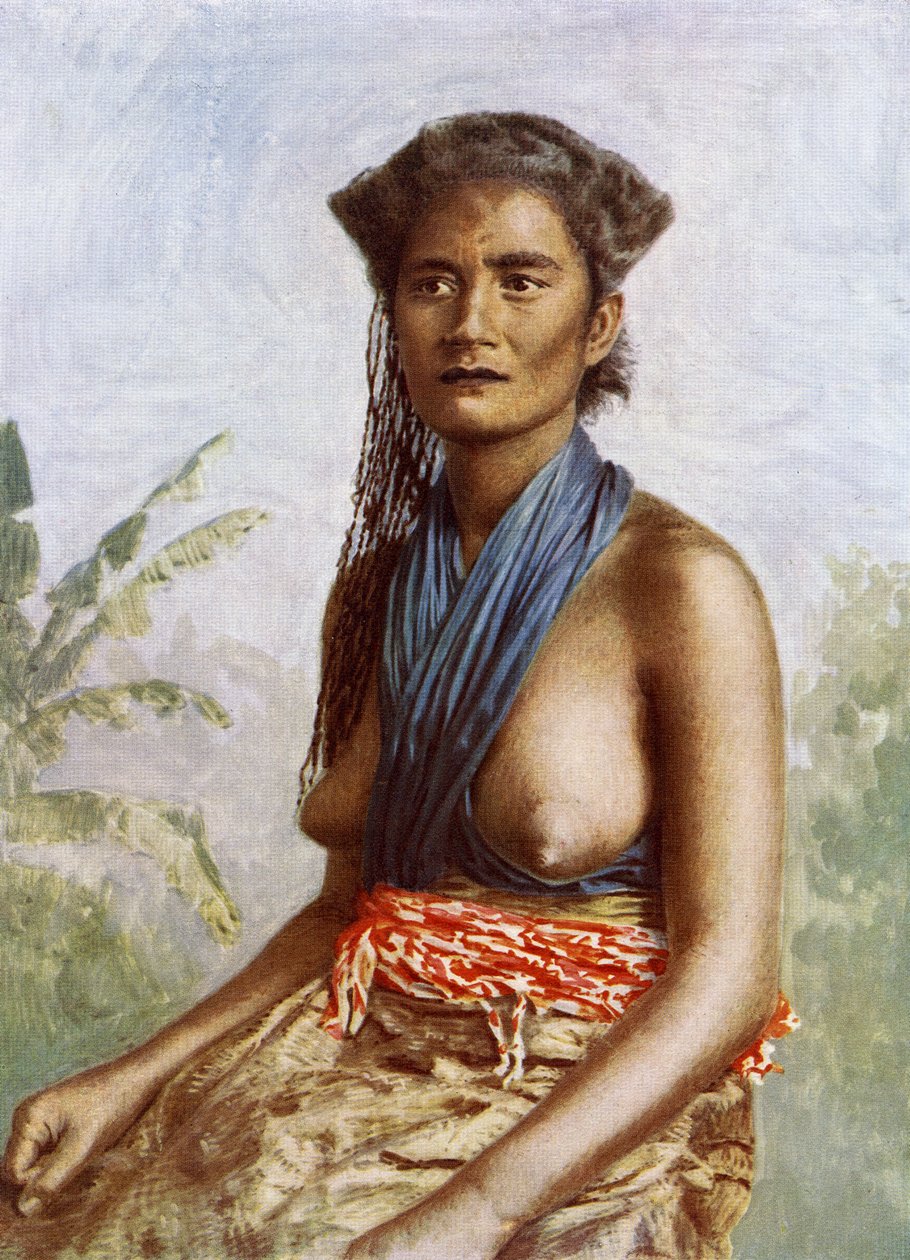 Fiji, mulher, em, vestido tradicional, c.1900 de Josiah Martin