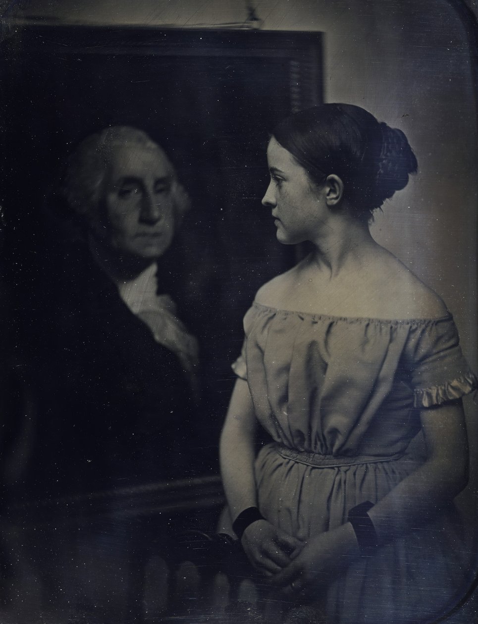 Rapariga com retrato de George Washington, ca. 1850. Criadoras: Josiah Johnson Hawes, Albert Sands Southworth. de Josiah Johnson Hawes, Albert Sands Southworth