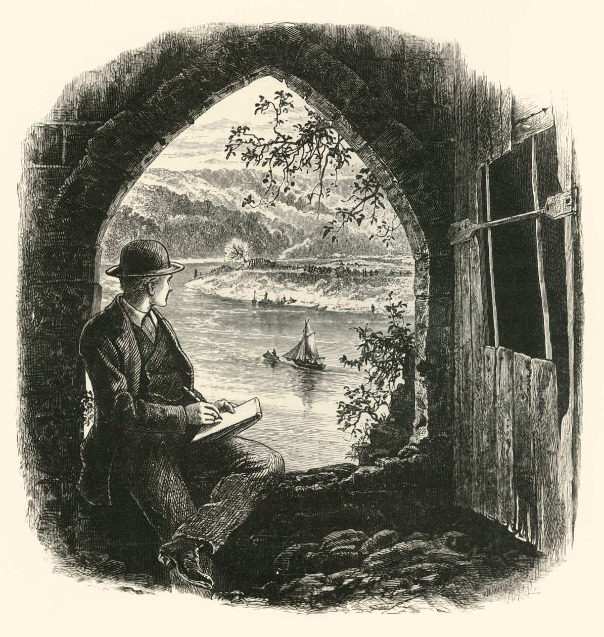 O Wye, do castelo de Chepstow, década de 1870. de Josiah Wood Whymper