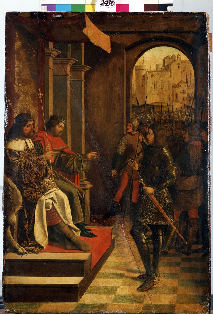 ""São Sebastien diante do imperador Diocleciano e Maximiano"" (São Sebastião diante dos imperadores Diocleciano e Maximiano). Os imperadores romanos Diocleciano (Gaius Aurelius Valerius Diocletianus, 245-316) e Maximian Hercules (Marcus Aurelius Valerius M de Josse (fl.1493 1508) Lieferinxe
