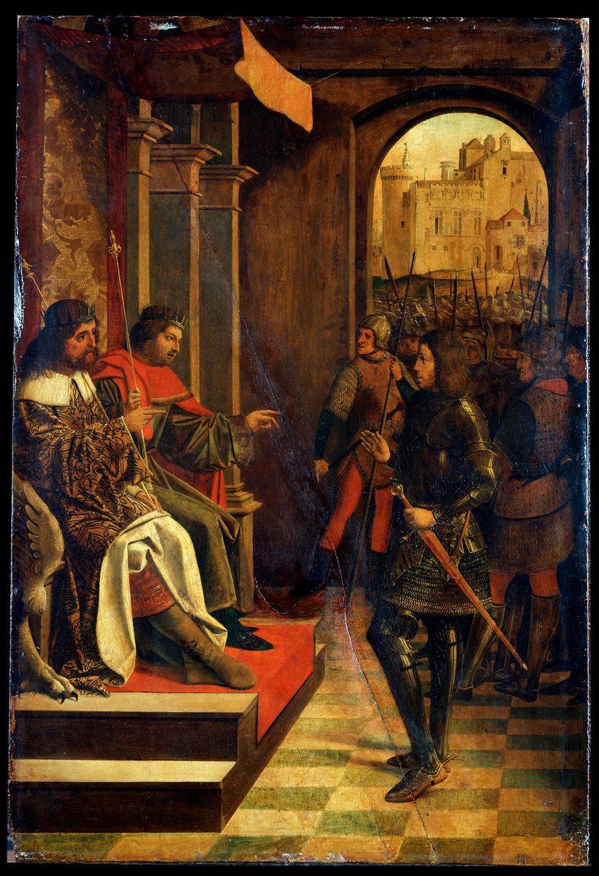 São Sebastião antes dos imperadores Diokletian e Maximian, final do século XV de Josse Lieferinxe