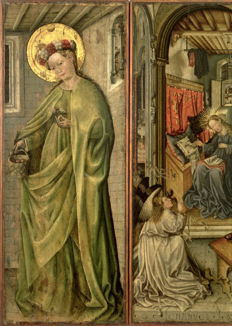 St. Dorothy, painel da mão esquerda de polyptych (painel) de Jost Amman
