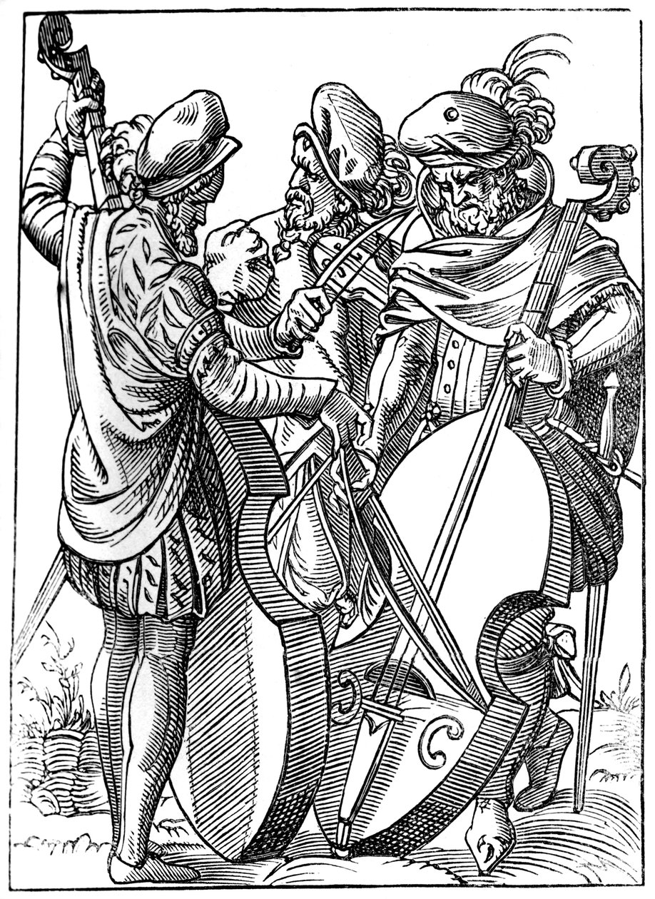 Um violinista e dois violoncelistas, século XVI, 1849. de Jost Amman