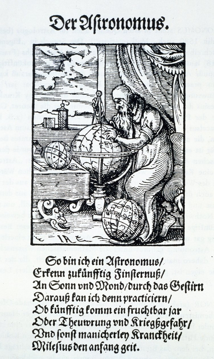 Um astrônomo com um verso de Hans Sachs, pub. Frankfurt 1568 de Jost Amman