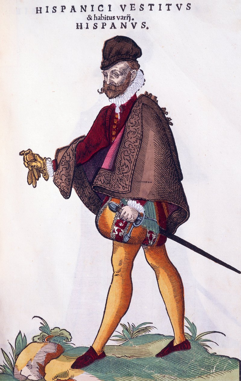 Traje de um fidalgo espanhol, gravura de Habitus praecipuorum popularum de Jost Amman