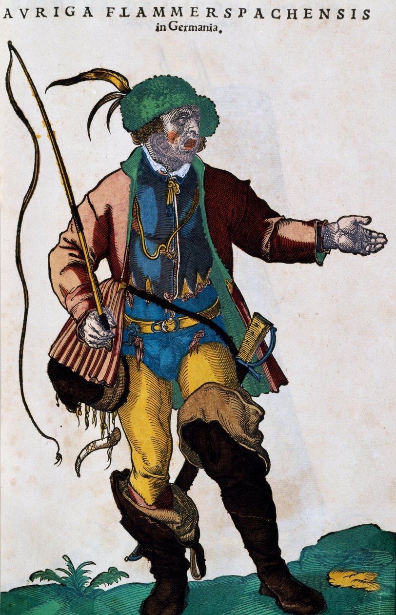 Traje de cocheiro na Alemanha, gravura de Habitus praecipuorum popularum de Jost Amman