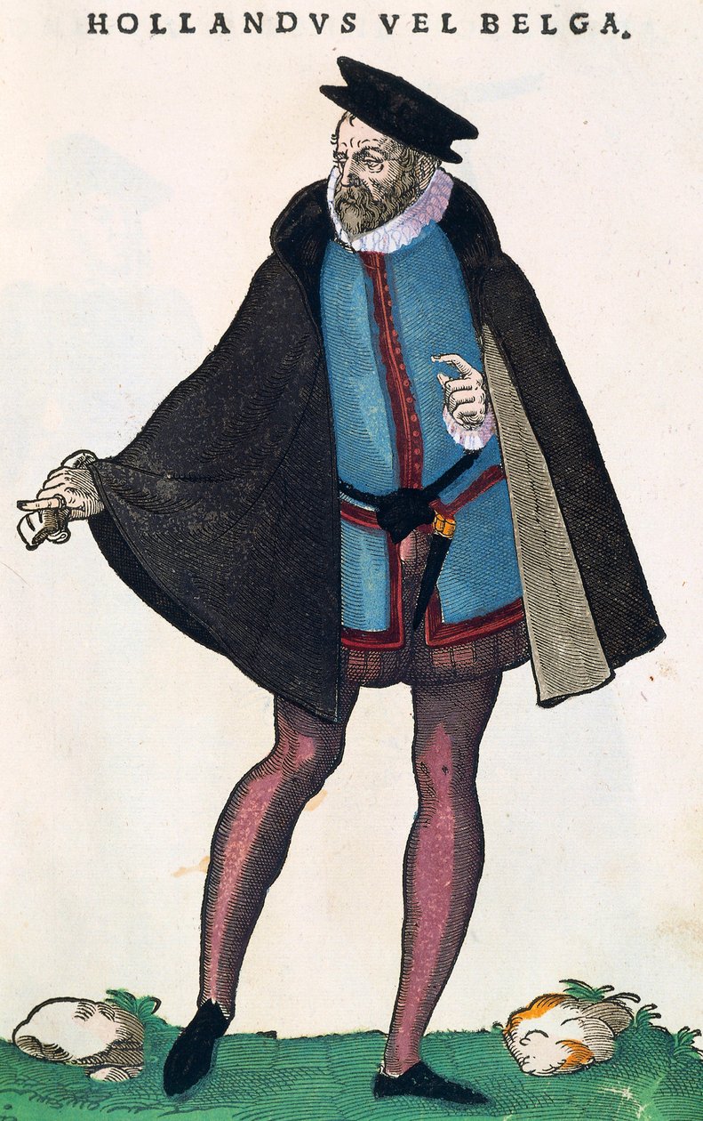 Holandeses da Holanda em traje tradicional, gravura de Habitus praecipuorum popularum de Jost Amman