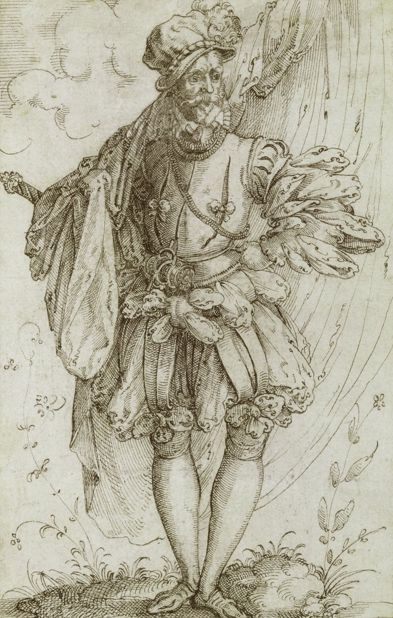 Alferes carregando uma bandeira, 1560s (tinta sobre papel) de Jost Amman