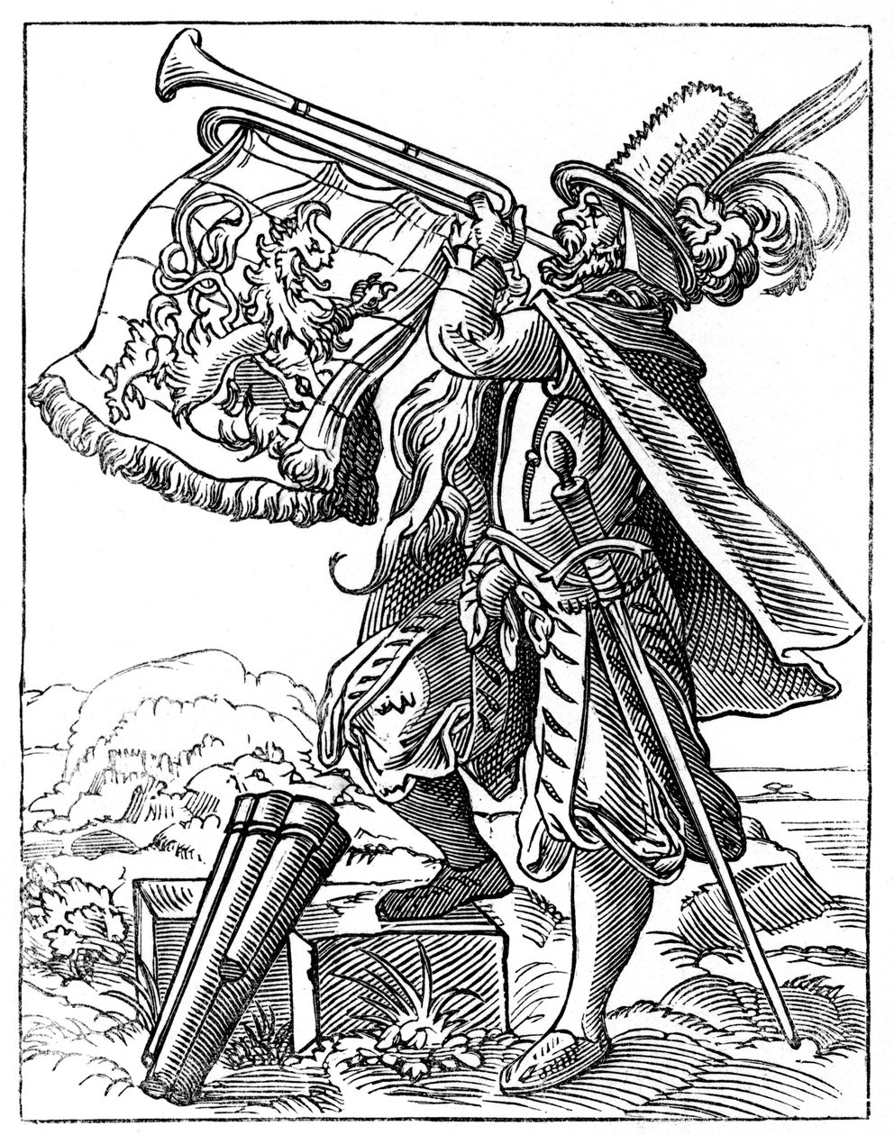 Trompetista militar, século XVI, 1849. de Jost Amman