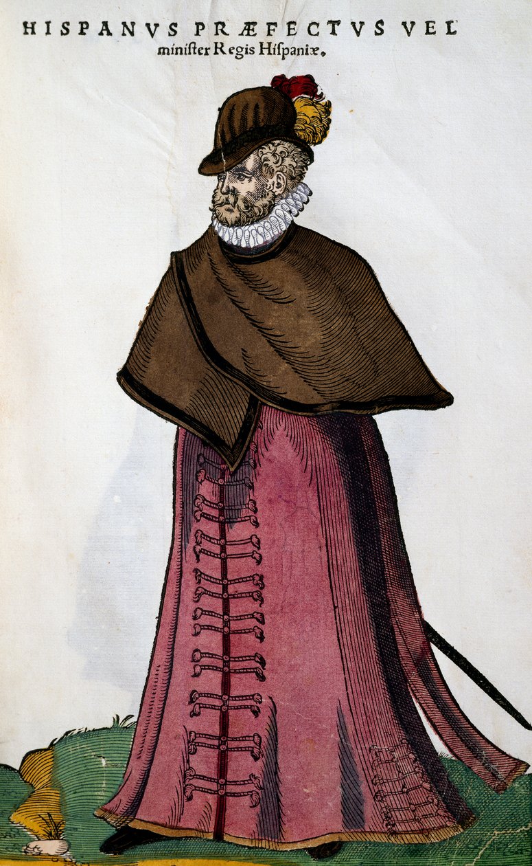 Traje de Ministro da Casa Real Espanhola, gravura de Jost Amman (1539-1591) de Habitus praecipuorum populorum, virorum tam quam singulari foeminarum art depicti de Jost Amman