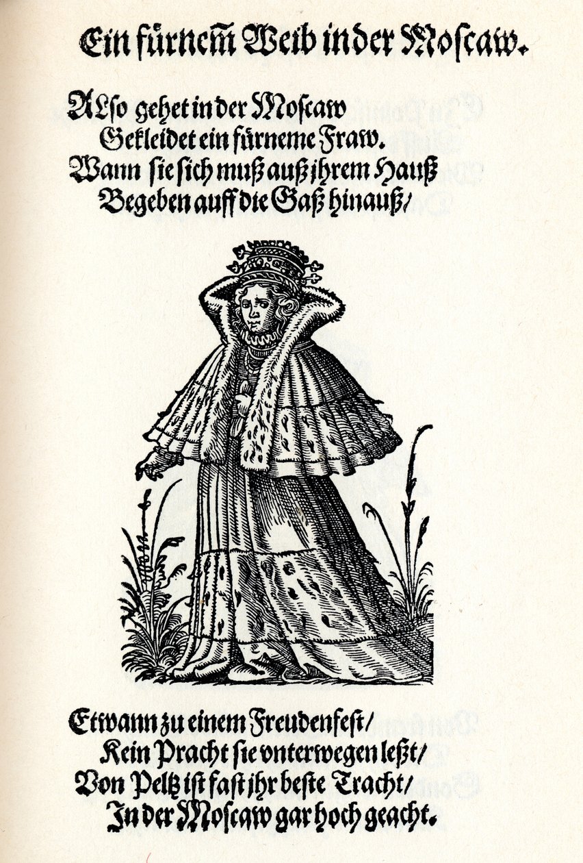 Nobre mulher de Moscou. Do Frauentrachtenbuch Frankfurt, 1586, 1586 de Jost Amman