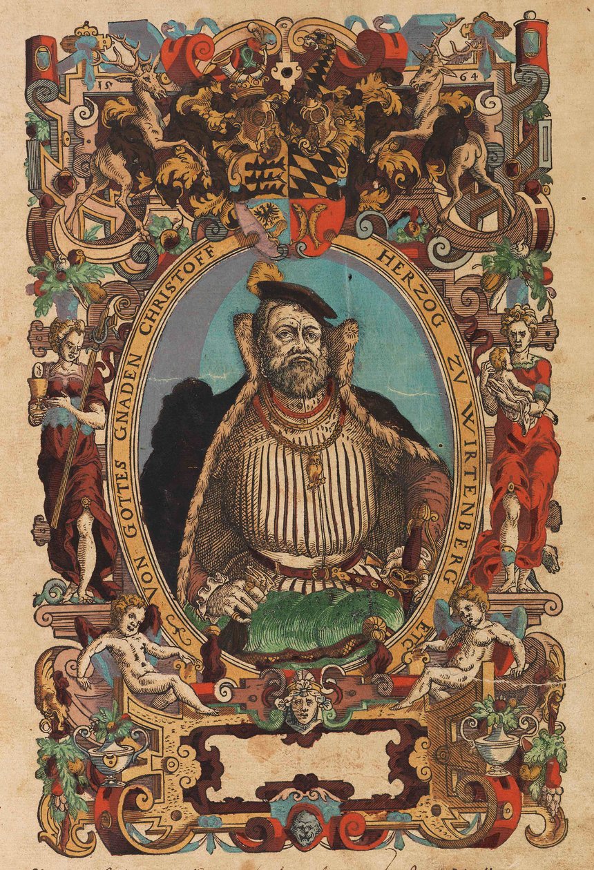 Retrato do Duque Christoph de Württemberg 1515-1568 de Biblia germanica, 1564. de Jost Amman