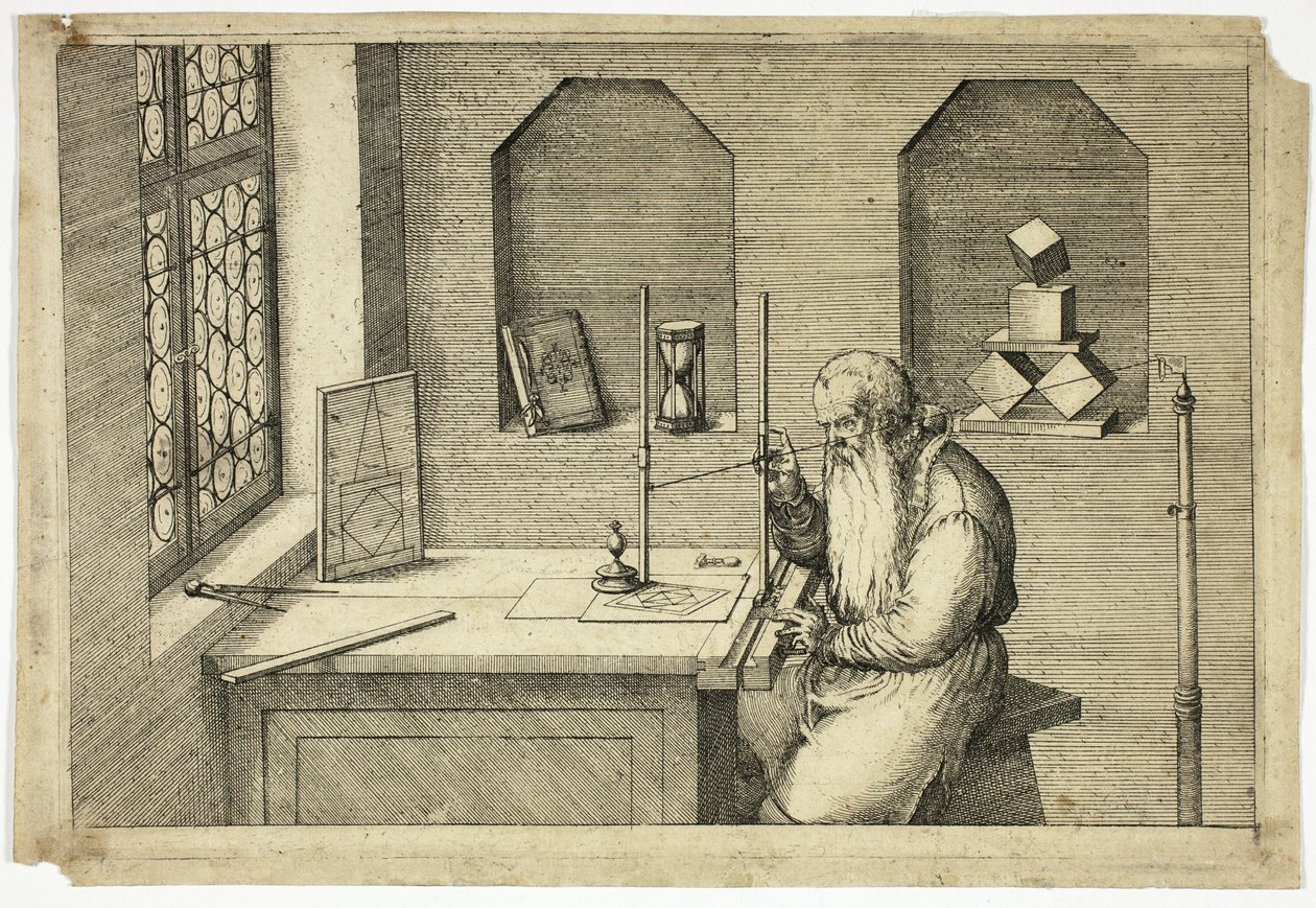 Retrato de Wenzel Jamnitzer em seu escritório de Jost Amman