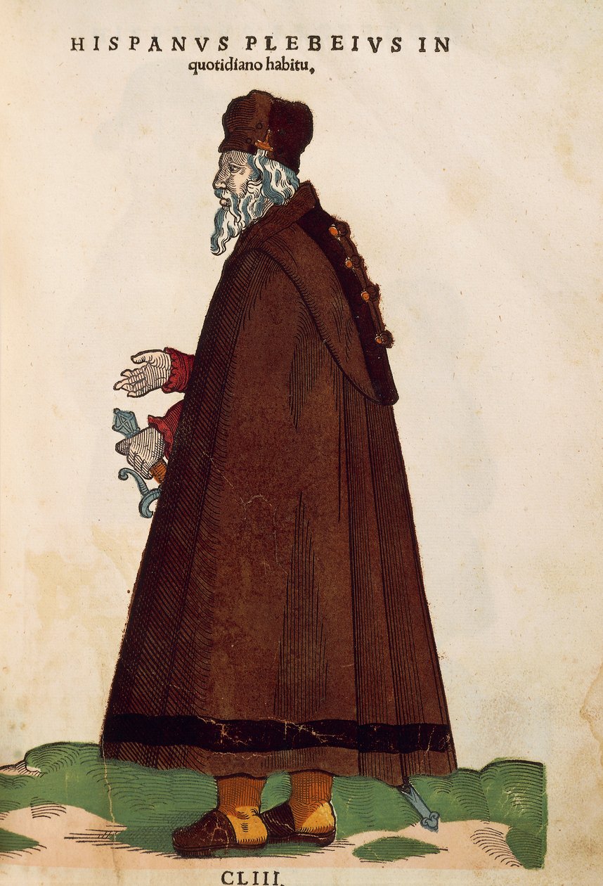 Homem espanhol vestindo roupas cotidianas do Habitus Praecipuorum Popularum de Jost Amman, gravura de Jost Amman