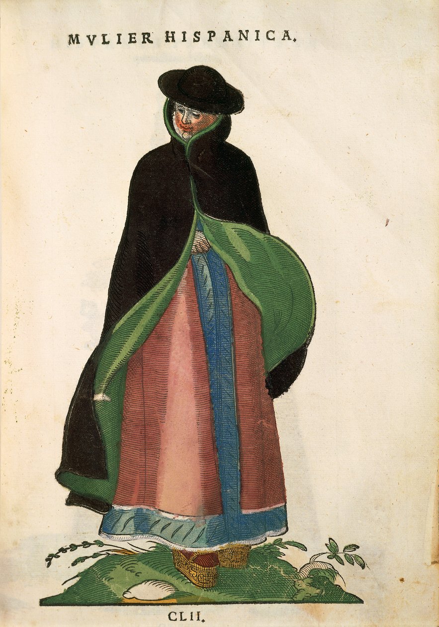 Mulher espanhola, de Habitus Praecipuorum Popularum, de Jost Amman, gravura de Jost Amman