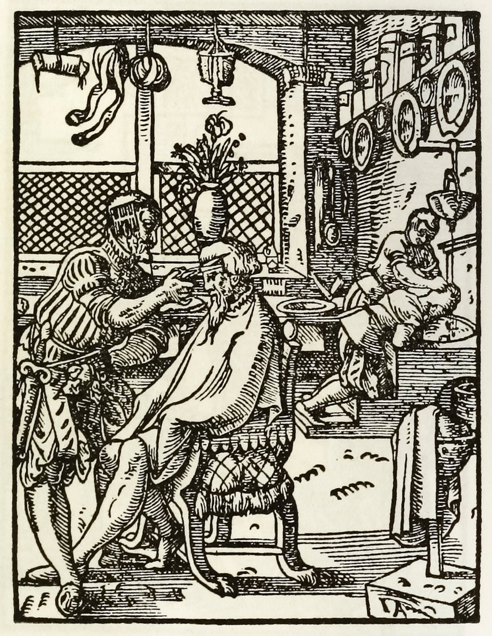 Os barbeiros de uma série retratando ocupações e ofícios publicados pela primeira vez em Das Ständebuch 1568 em Frankfurt, Alemanha de Jost Amman