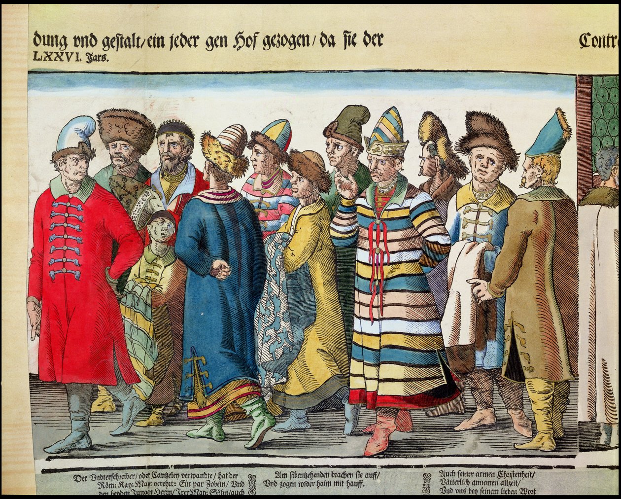 A Grande Embaixada de Ivan IV 1530-84 da Rússia ao Sacro Imperador Romano em Regensburg em 1576 detalhes em xilogravura de 173050 e 88595 de Jost Amman