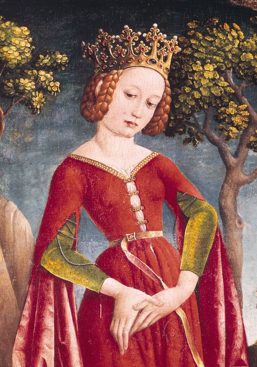 São Jorge e o Dragão, detalhe da Princesa, c.1445-50 de Jost Haller