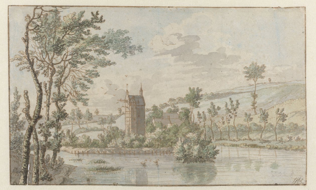 Paisagem com Huis Kluys, perto de Bruxelas de Josua de Grave (attributed to)
