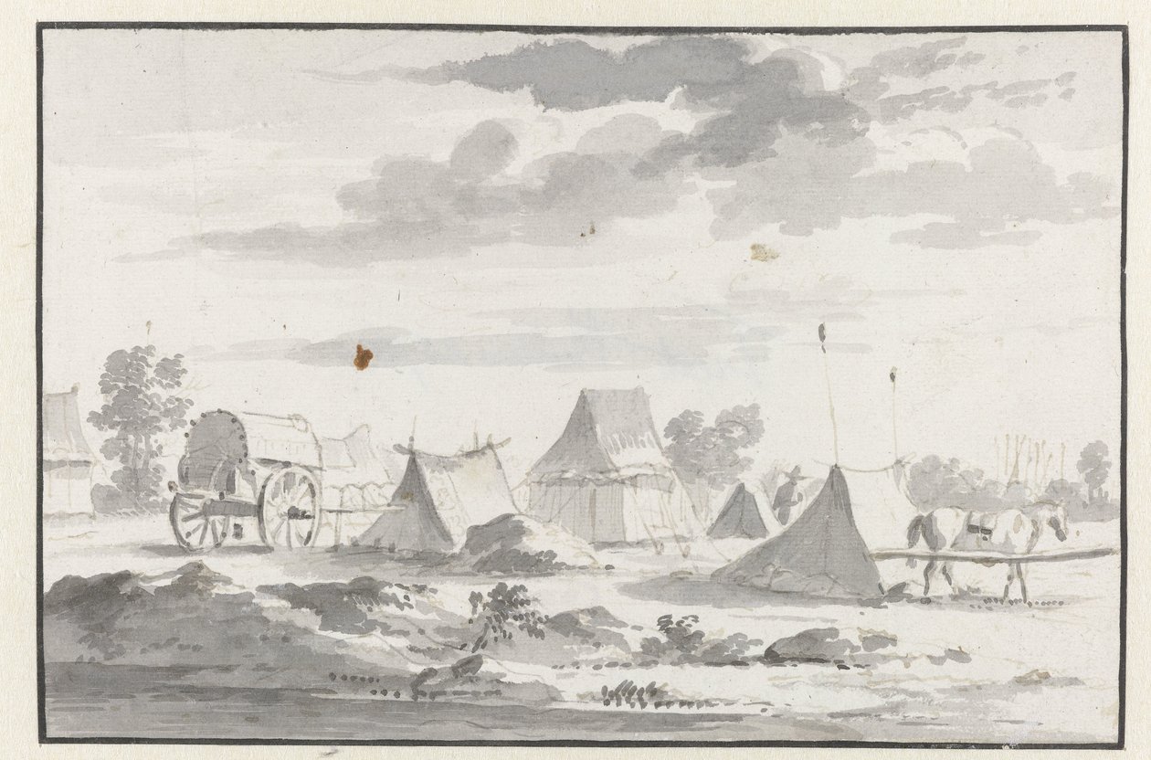 Vista de um acampamento do Exército de Willem III perto de Leuven de Josua de Grave (circle of)