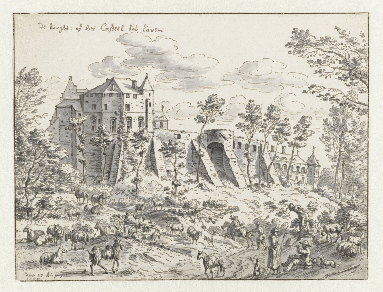 Castelo de Leuven, 1675 (caneta e tinta no papel) de Josua de Grave