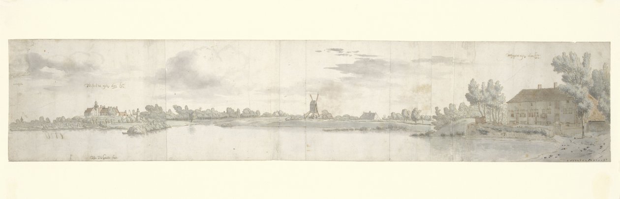 Vista panorâmica de Kasteel Ooij e Tollhouse, Brabante do Norte de Josua de Grave