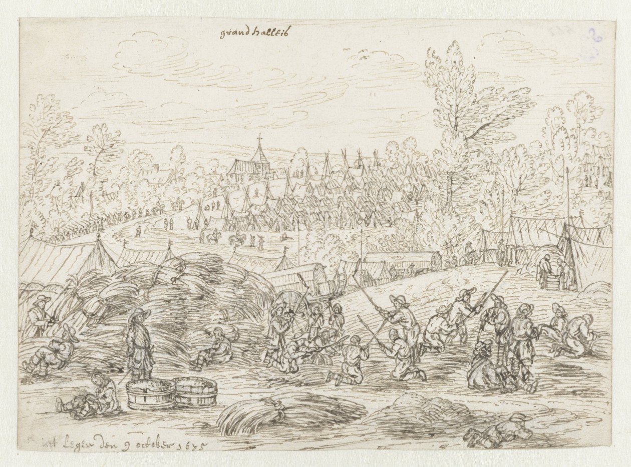 Vista de um acampamento do exército de Willem III perto de Grand-Hallet, Liège de Josua de Grave
