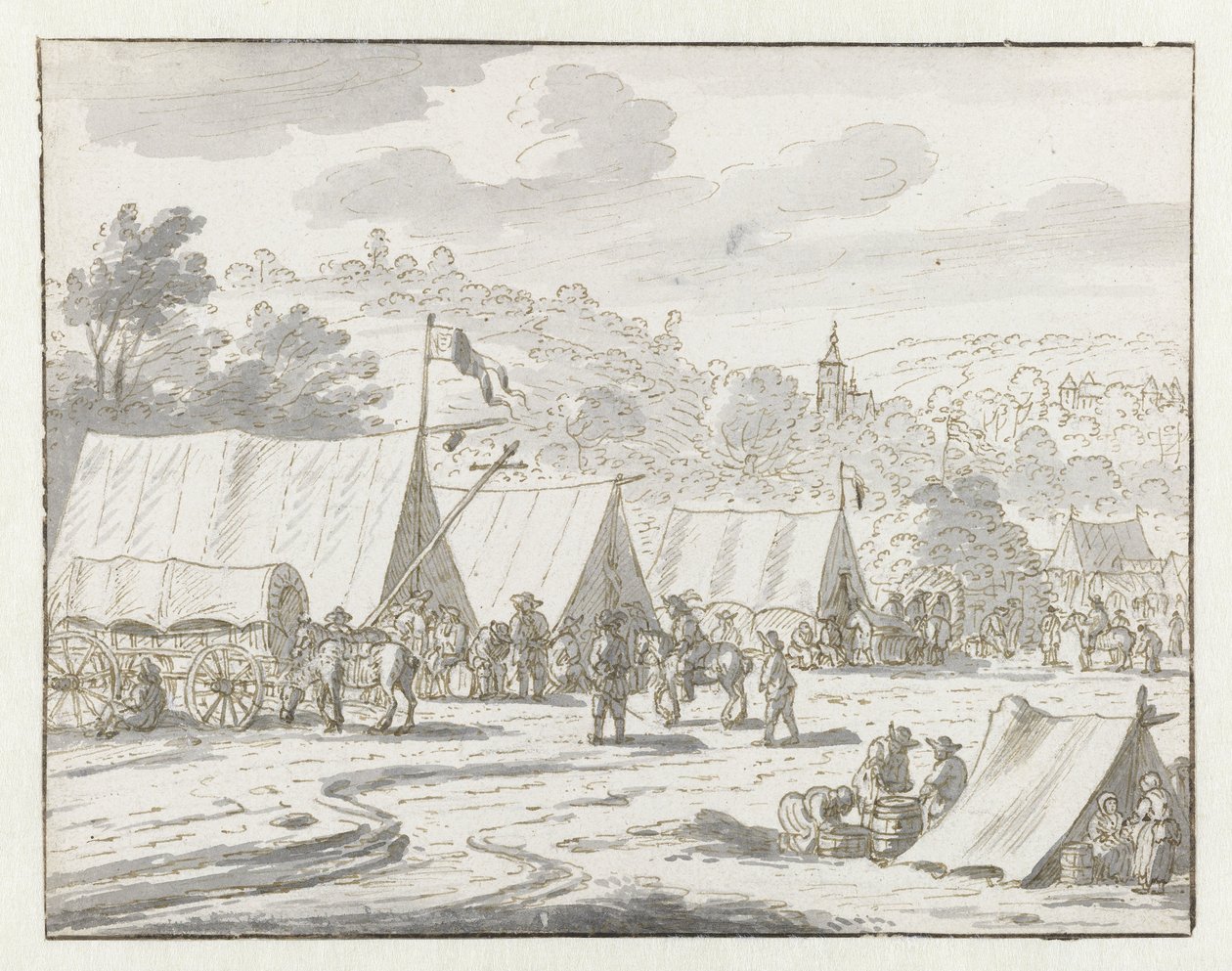 Vista de um acampamento do exército de Willem III perto de Lembeek, Brabante Flamengo de Josua de Grave