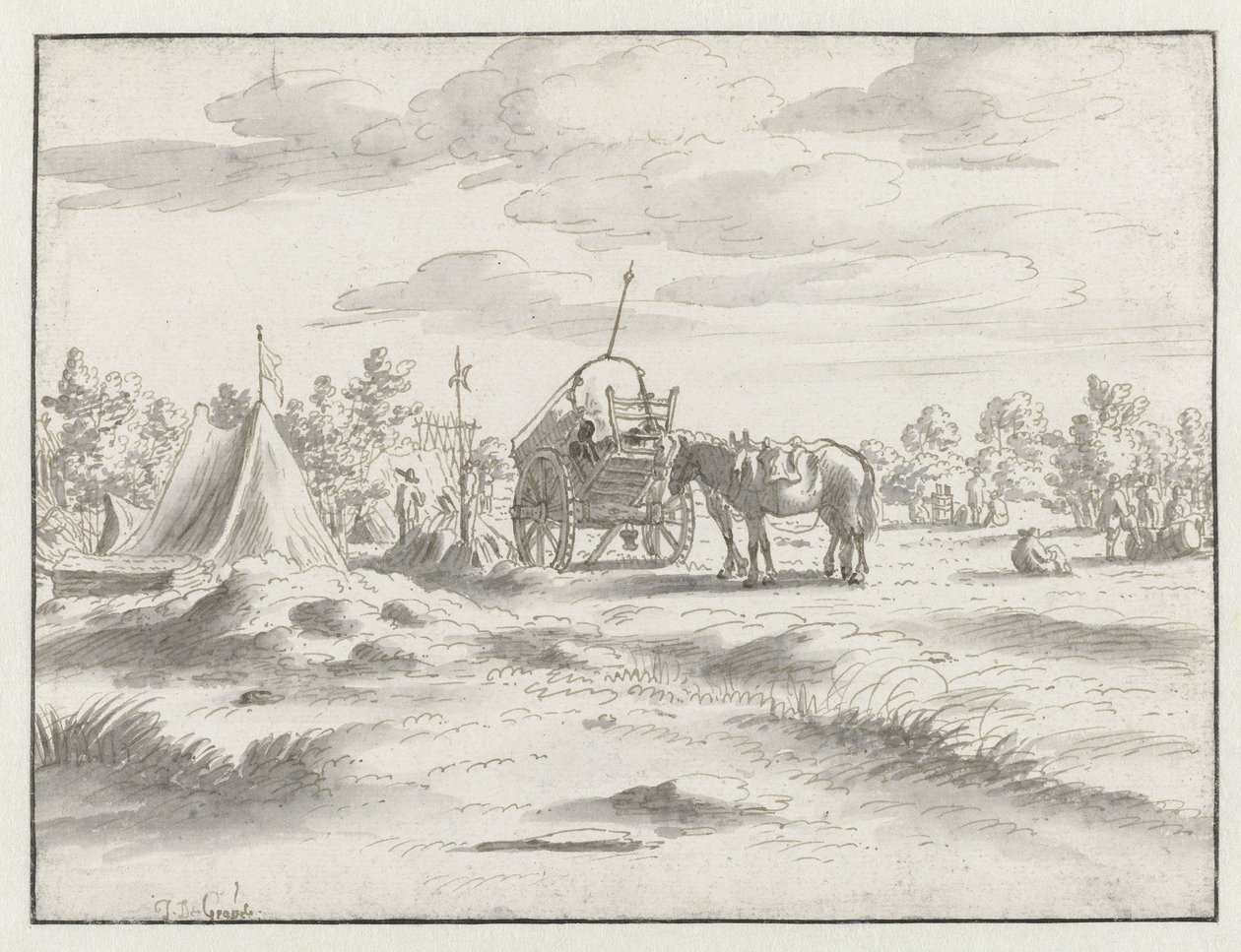 Vista de um acampamento do exército de Willem III perto de Leuven de Josua de Grave