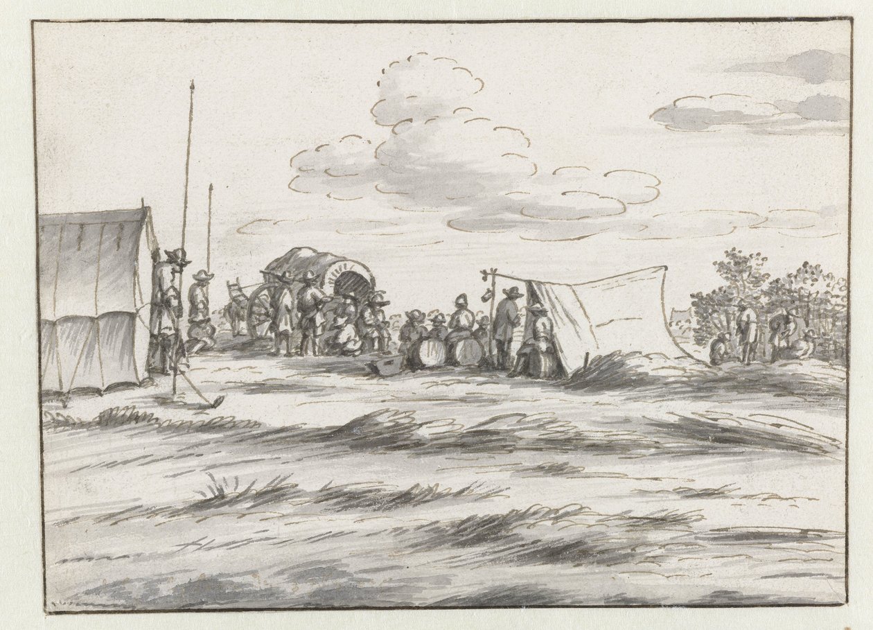 Vista de um acampamento do exército de Willem III perto de Leuven de Josua de Grave