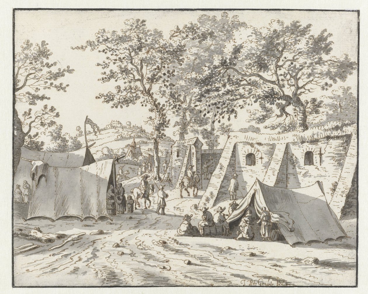 Vista de um acampamento do exército de Willem III perto de Leuven de Josua de Grave